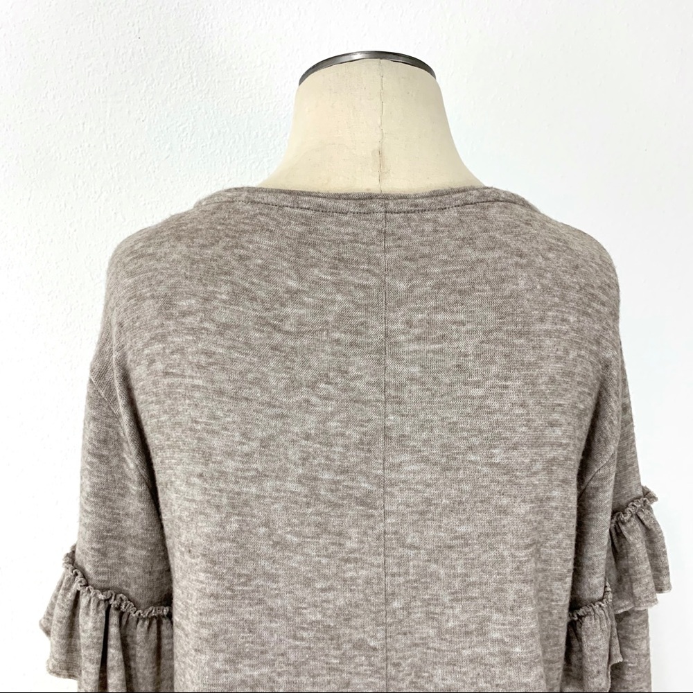 Zara- Heather Brown Ruffle Sleeve Sweater Small - Picture 6 of 7